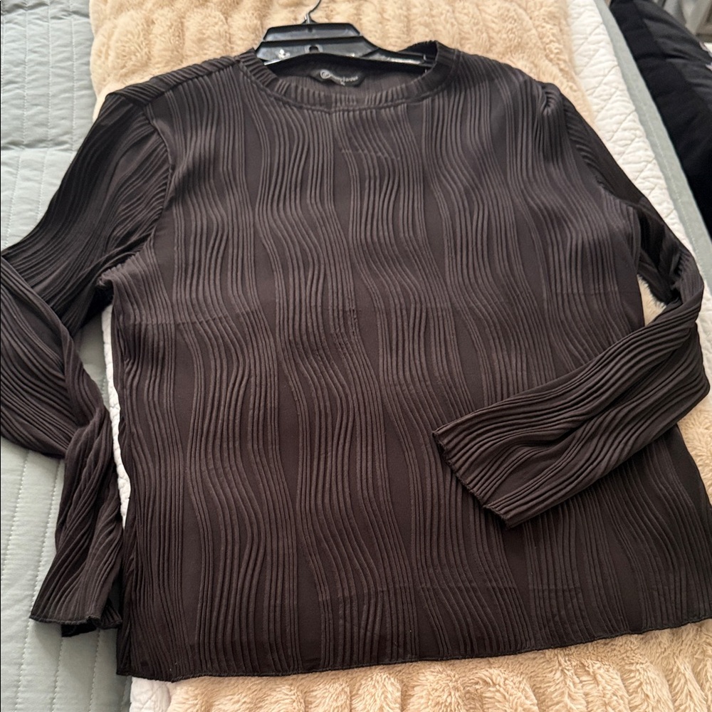 Elegant Textured Long Sleeve Top - Brown